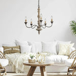 Candlestick Farmhouse Chandelier – Rustic Iron & Wood 5-Light Pendant for Dining Room