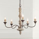 Candlestick Farmhouse Chandelier – Rustic Iron & Wood 5-Light Pendant for Dining Room