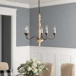 Candlestick Farmhouse Chandelier – Rustic Iron & Wood 5-Light Pendant for Dining Room
