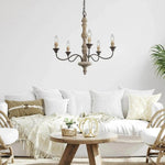 Candlestick Farmhouse Chandelier – Rustic Iron & Wood 5-Light Pendant for Dining Room