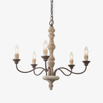 Candlestick Farmhouse Chandelier – Rustic Iron & Wood 5-Light Pendant for Dining Room