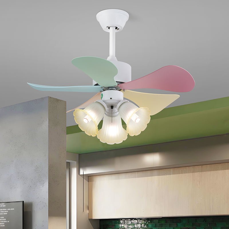 Candy Breeze Designer Ceiling Fan Light with Pastel Blades and Amber Glass Shade