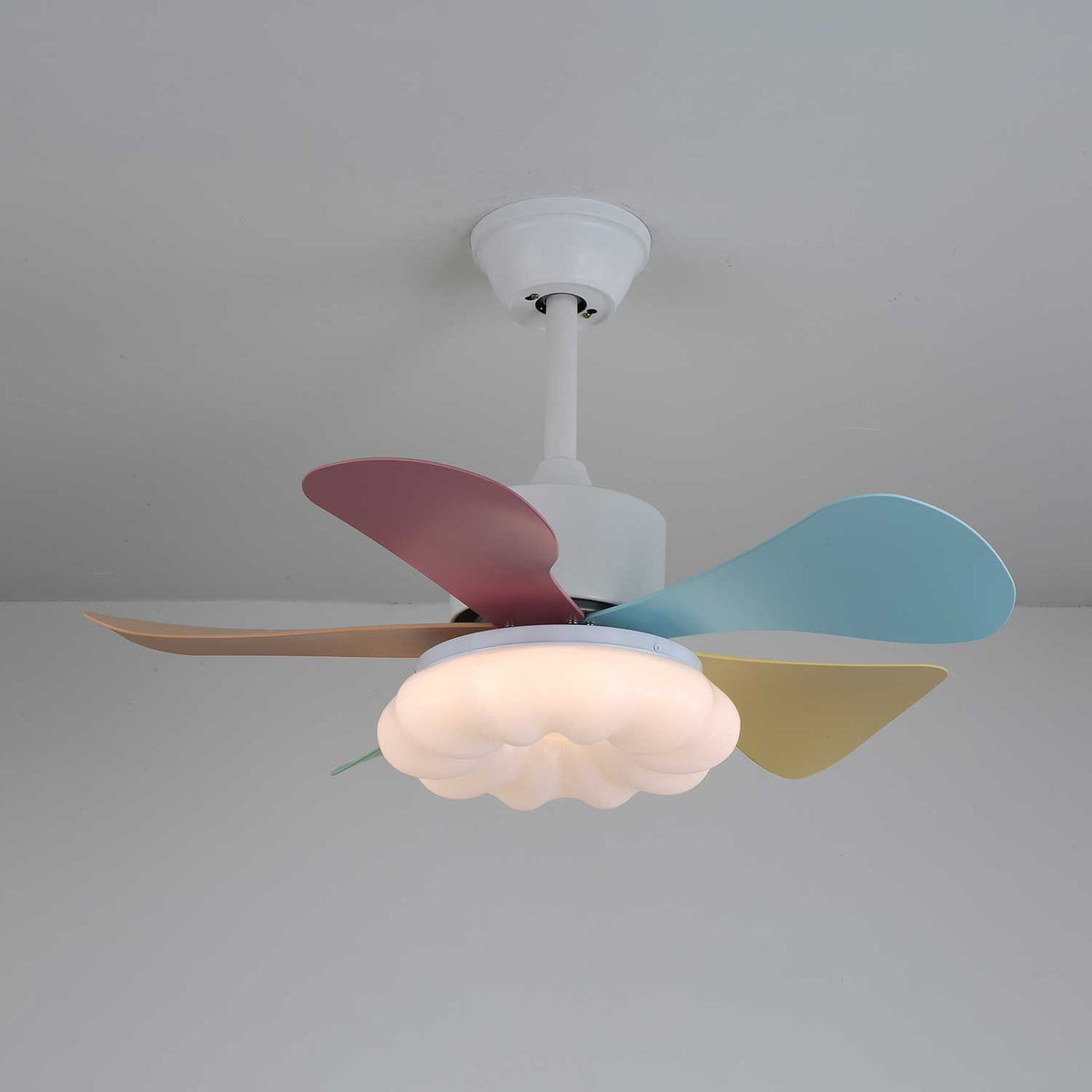 Candy Breeze Designer Ceiling Fan Light with Pastel Blades and Amber Glass Shade