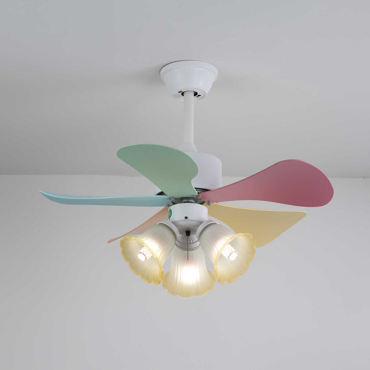 Candy Breeze Designer Ceiling Fan Light with Pastel Blades and Amber Glass Shade