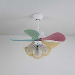 Candy Breeze Designer Ceiling Fan Light with Pastel Blades and Amber Glass Shade