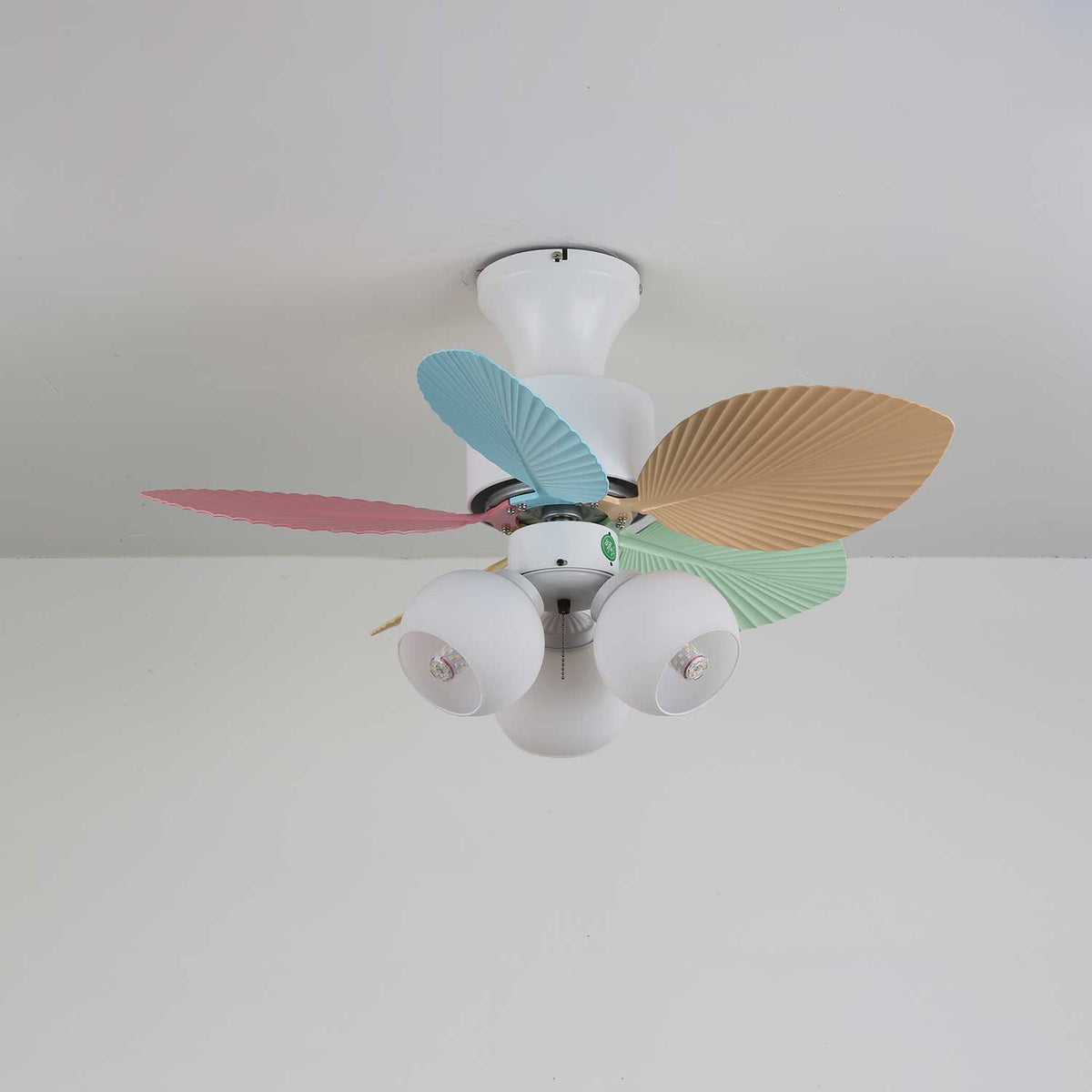 Candy Breeze Designer Ceiling Fan Light with Pastel Blades and Amber Glass Shade