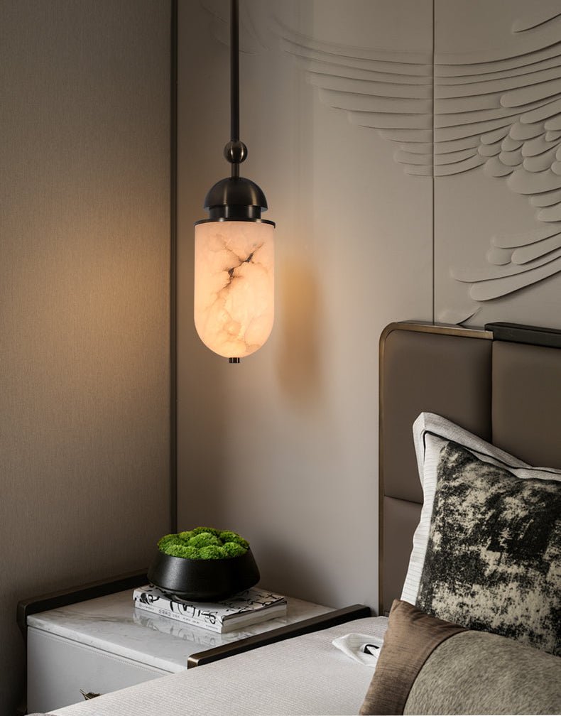 Capsule Alabaster Pendant Light in Bronze with Integrated LED
