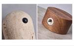 Capsule Stone Table Lamp with Travertine Base and Walnut Accent