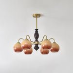 Caramel Glass Orb Chandelier with Gold and Walnut Finishes