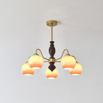 Caramel Glass Orb Chandelier with Gold and Walnut Finishes
