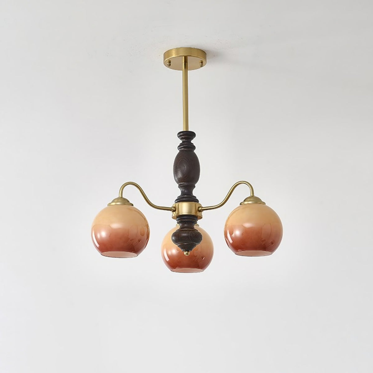 Caramel Glass Orb Chandelier with Gold and Walnut Finishes