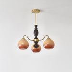 Caramel Glass Orb Chandelier with Gold and Walnut Finishes