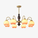 Caramel Glass Orb Chandelier with Gold and Walnut Finishes