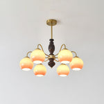 Caramel Glass Orb Chandelier with Gold and Walnut Finishes