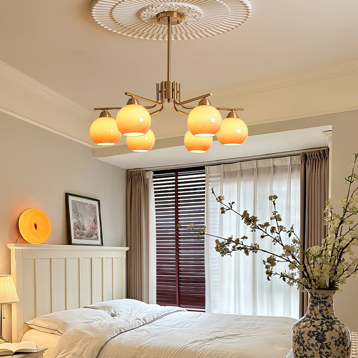 Caramel Glass Globe Chandelier in Gold for Dining Room and Living Room