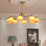 Caramel Glass Globe Chandelier in Gold for Dining Room and Living Room