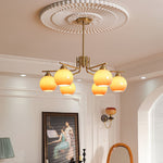 Caramel Glass Globe Chandelier in Gold for Dining Room and Living Room