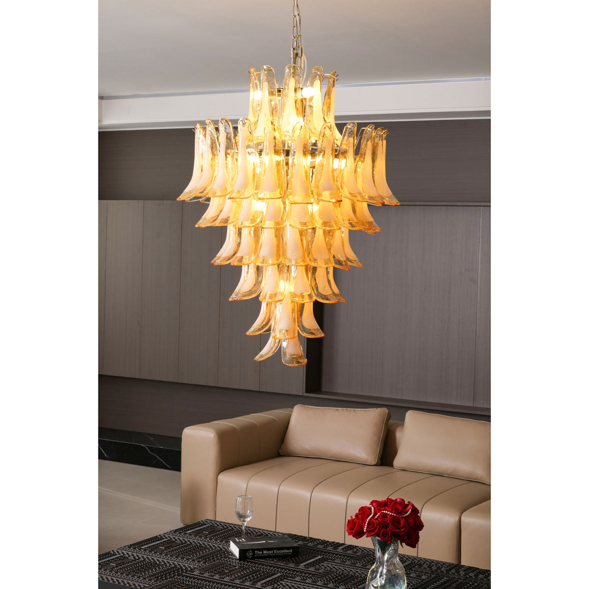 Amber Cloud Glass Petal Chandelier – Modern Designer Hanging Light