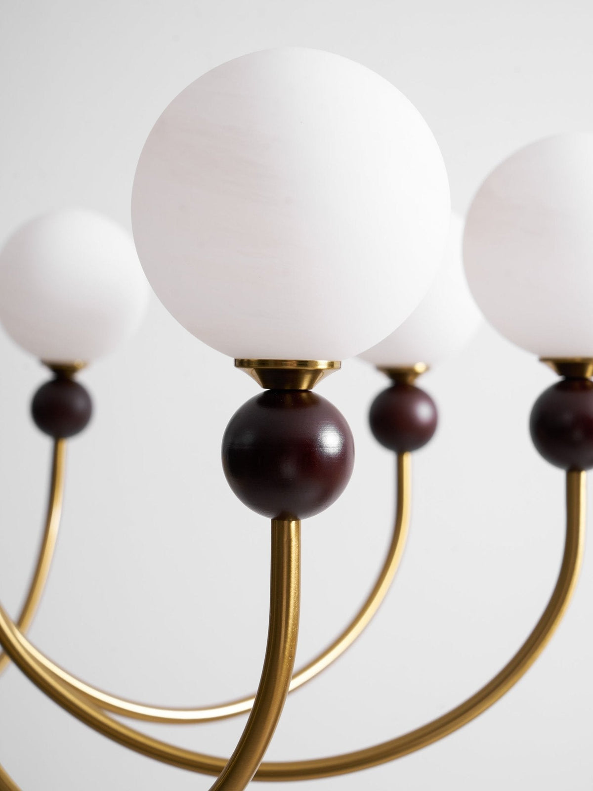 Carmina Orbital Chandelier – Modern Glass and Wood Designer Ceiling Light