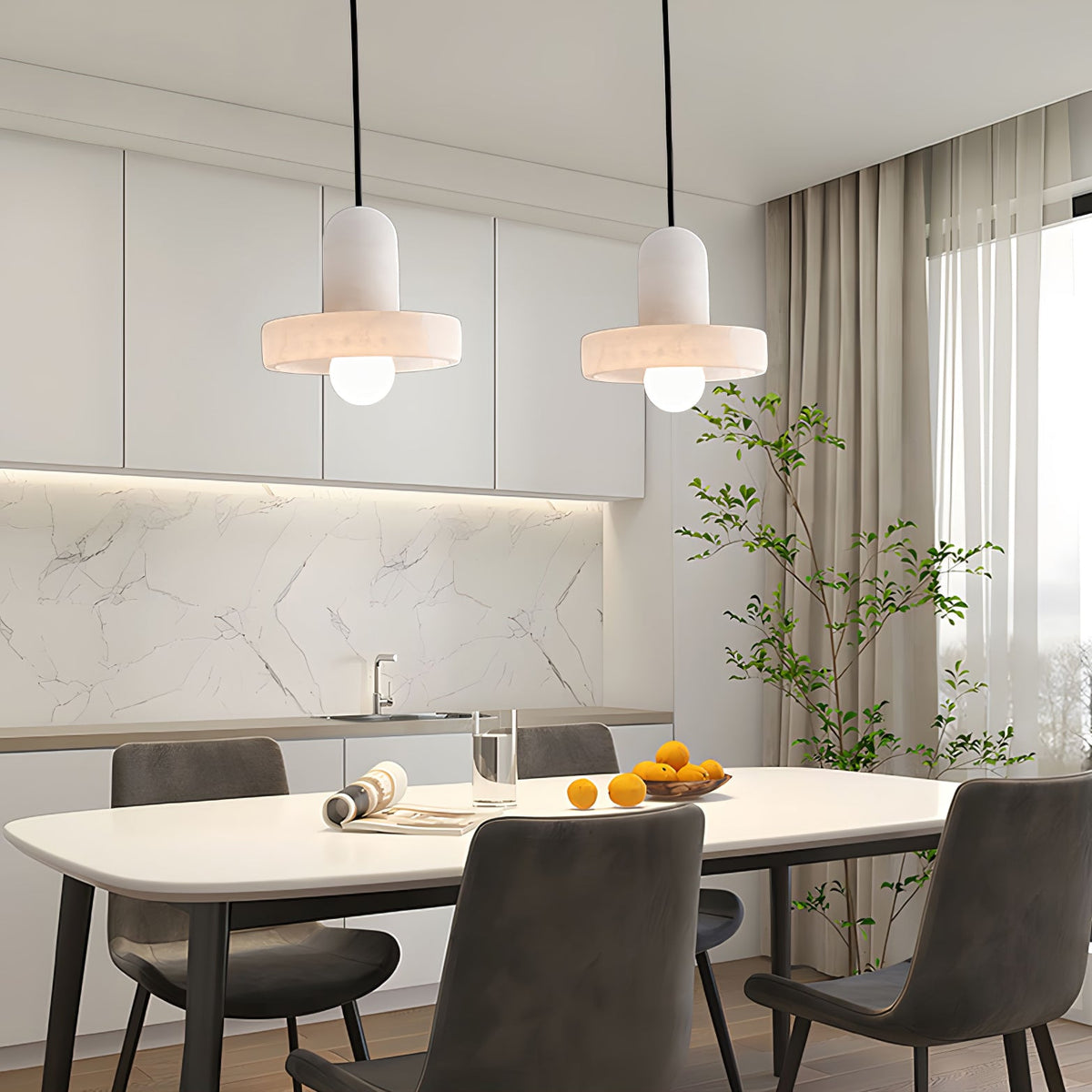 Carrara Alabaster Pendant Light – Modern Minimalist Ceiling Lamp