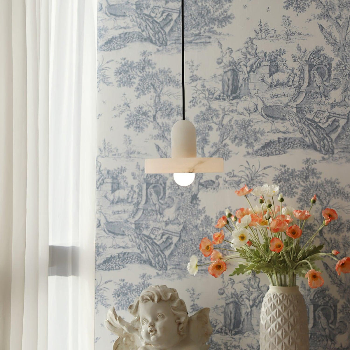 Carrara Alabaster Pendant Light – Modern Minimalist Ceiling Lamp