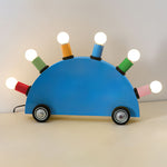 Memphis Style Cartoon Car Table Lamp with Six Bulbs, Metal Body in Yellow or Blue
