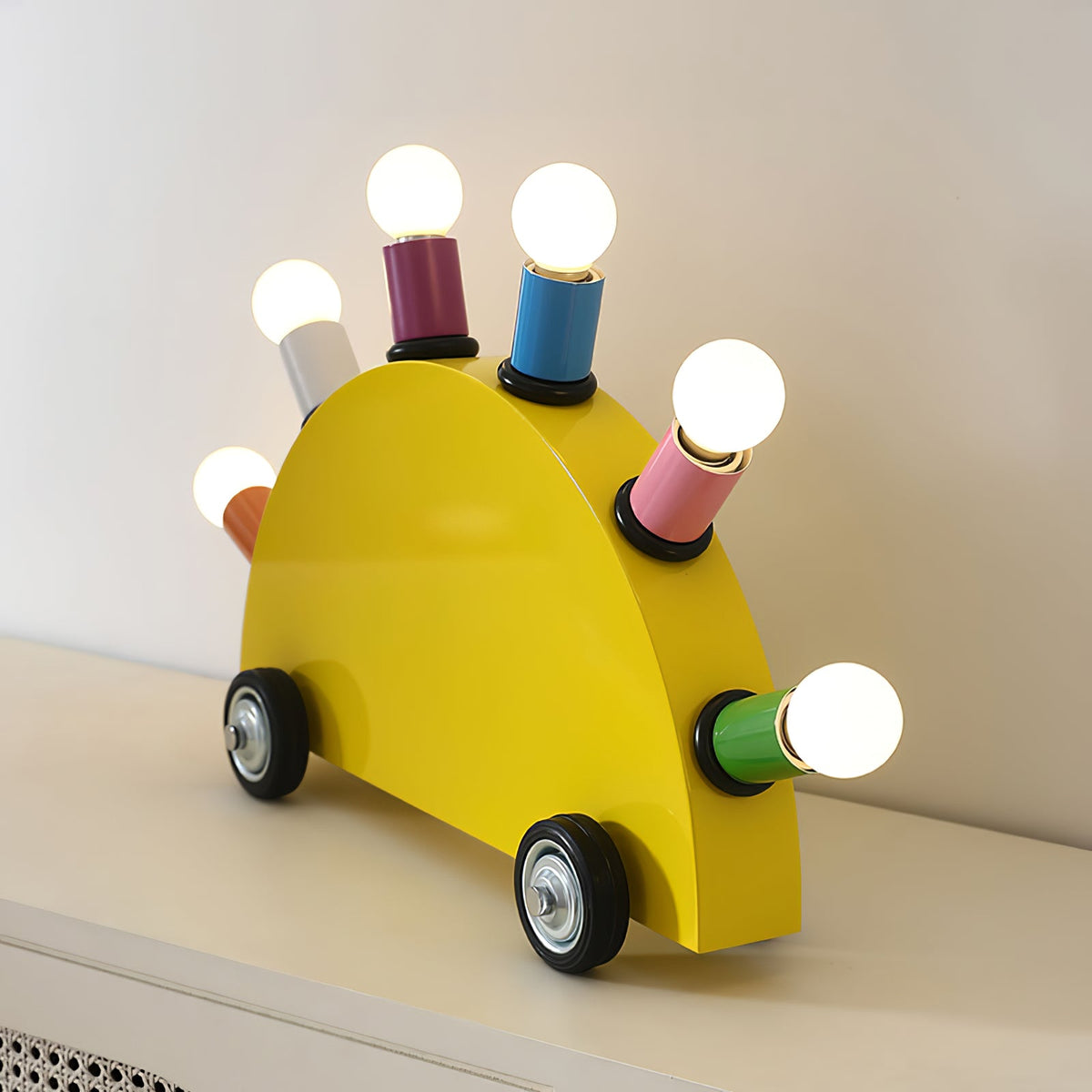 Memphis Style Cartoon Car Table Lamp with Six Bulbs, Metal Body in Yellow or Blue