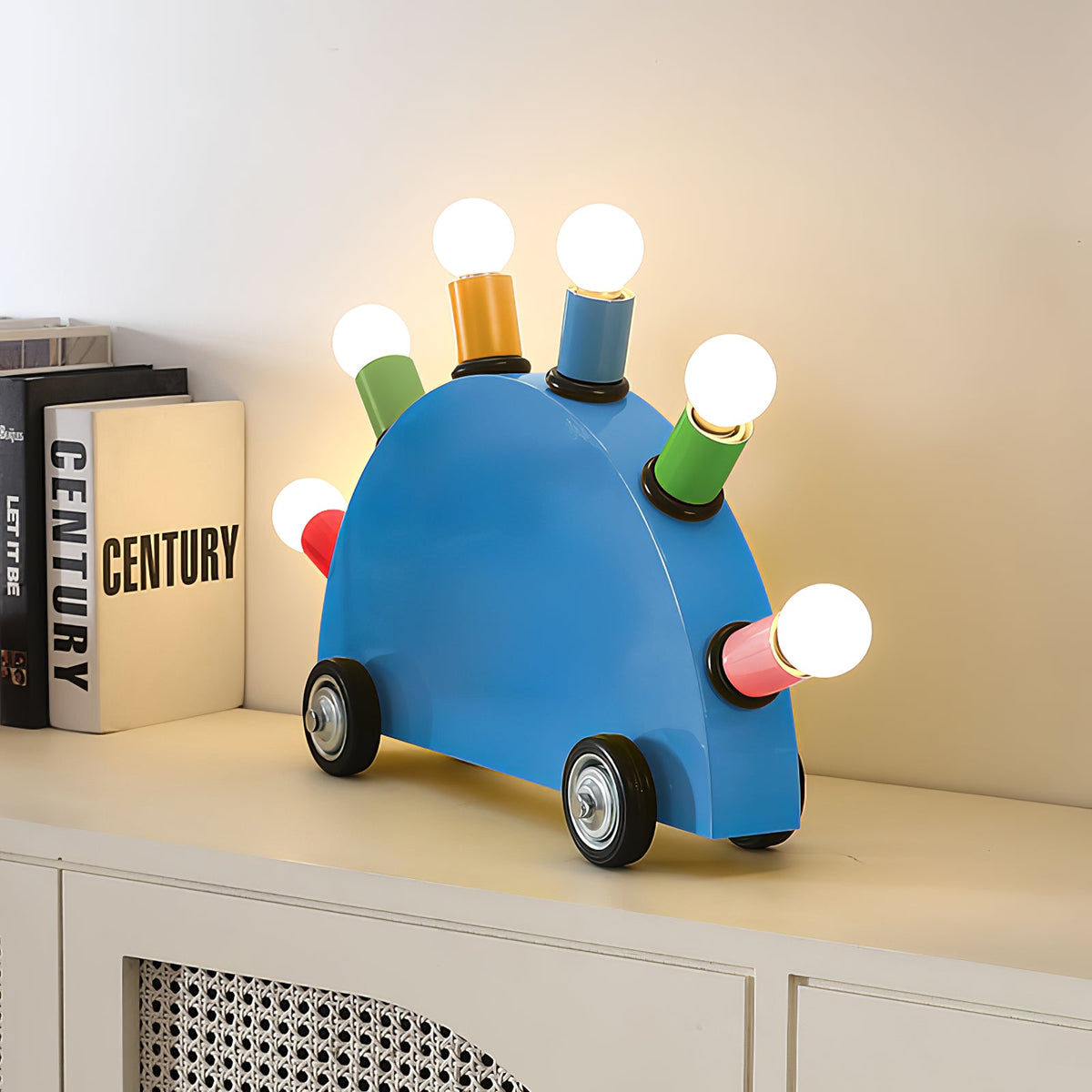 Memphis Style Cartoon Car Table Lamp with Six Bulbs, Metal Body in Yellow or Blue