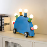 Memphis Style Cartoon Car Table Lamp with Six Bulbs, Metal Body in Yellow or Blue