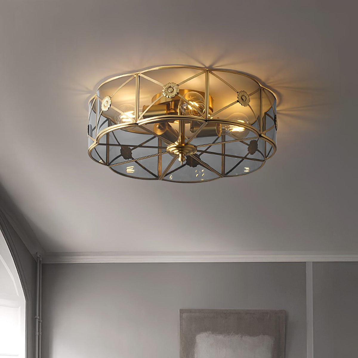 Carved Brass Ceiling Lamp