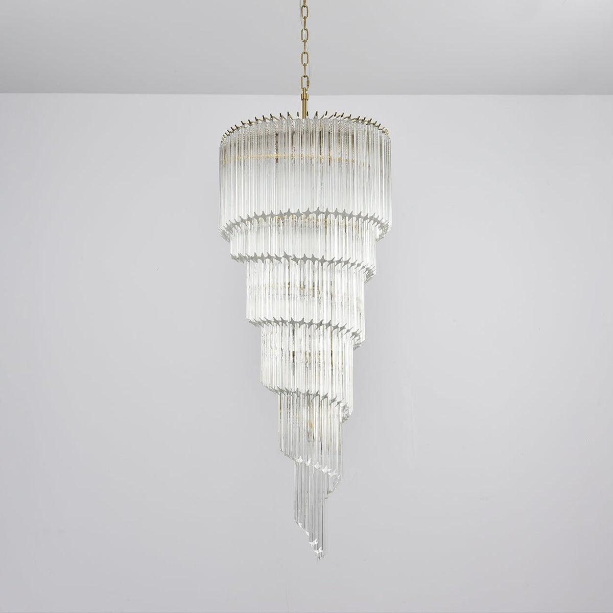 Cascada Spiral Clear Glass Chandelier for Staircases and Foyers