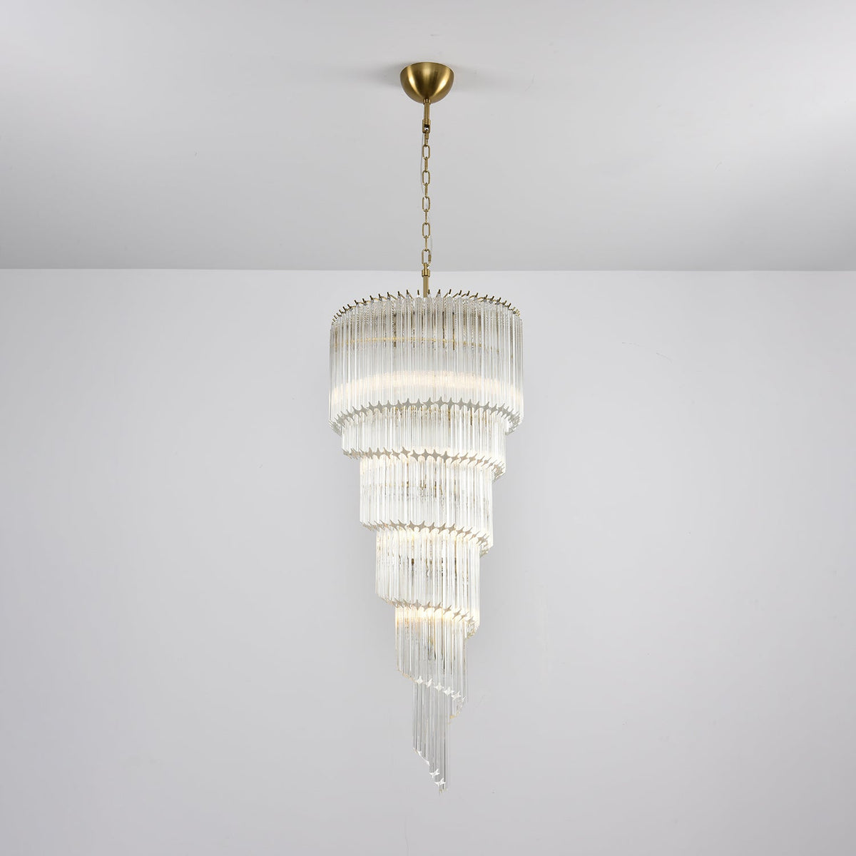 Cascada Spiral Clear Glass Chandelier for Staircases and Foyers