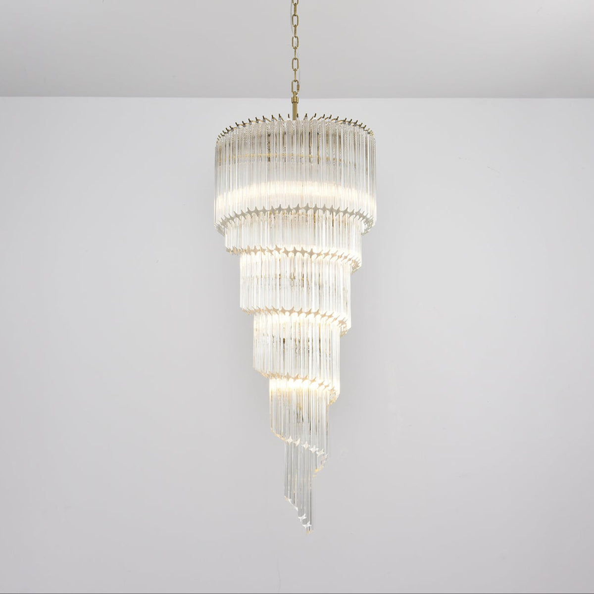Cascada Spiral Clear Glass Chandelier for Staircases and Foyers