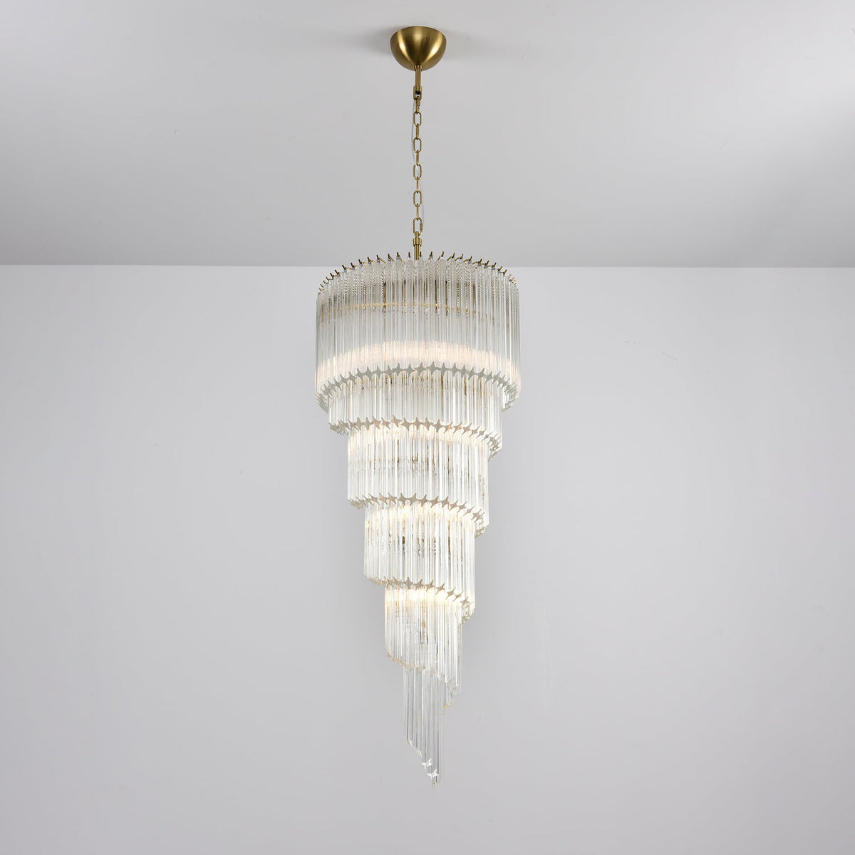 Cascada Spiral Clear Glass Chandelier for Staircases and Foyers