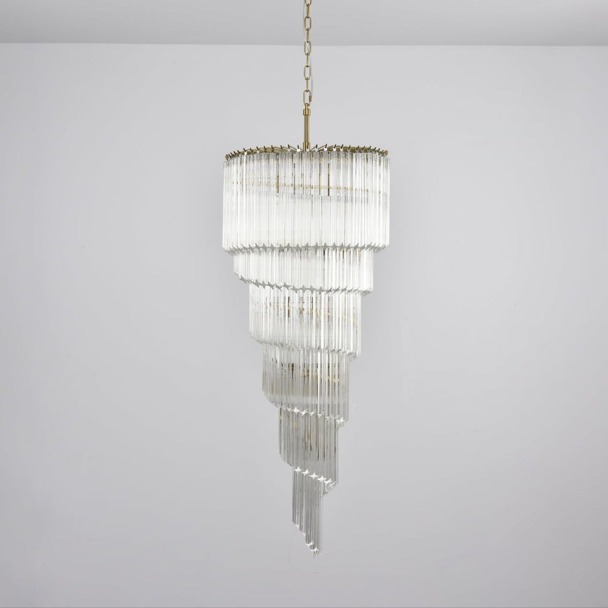 Cascada Spiral Clear Glass Chandelier for Staircases and Foyers