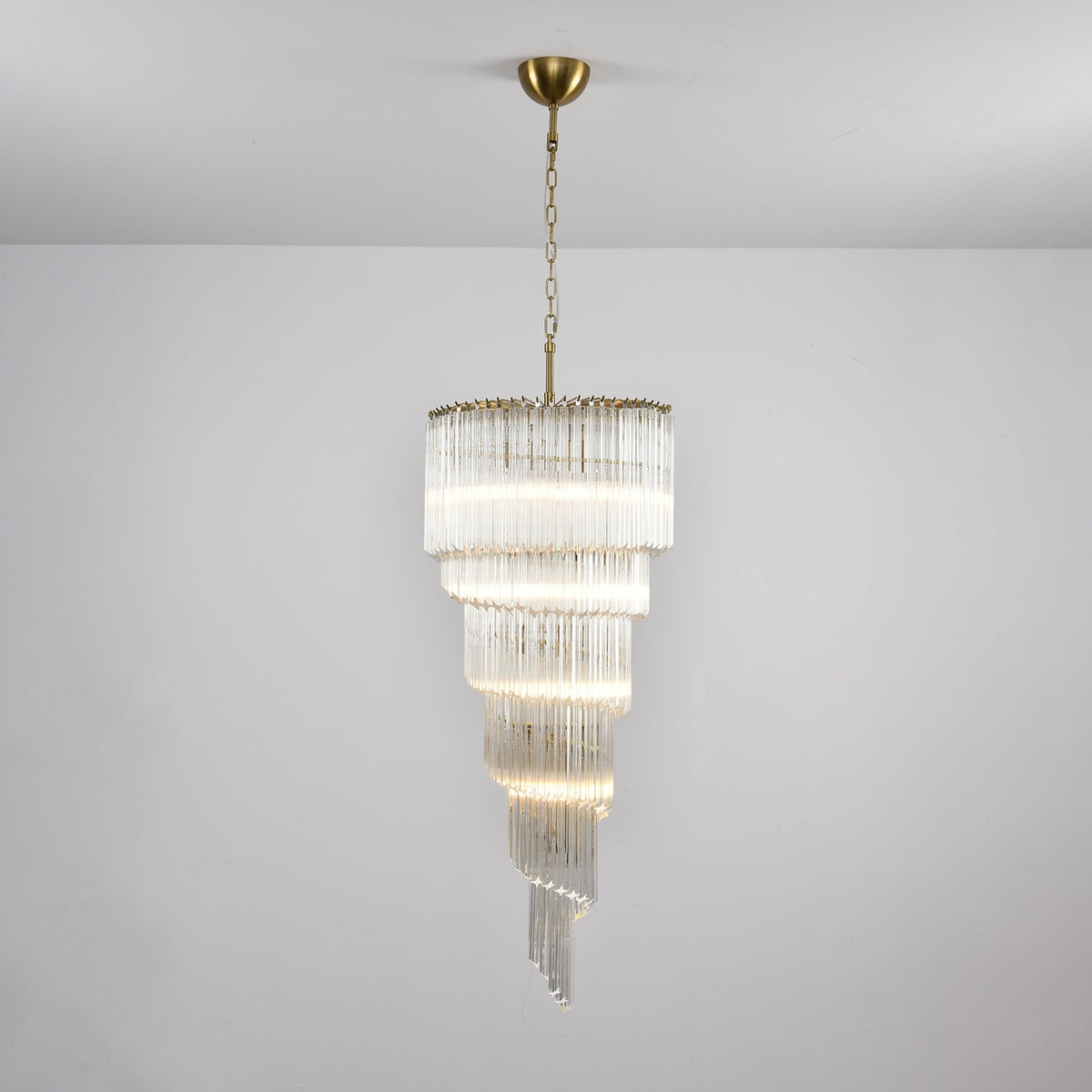 Cascada Spiral Clear Glass Chandelier for Staircases and Foyers