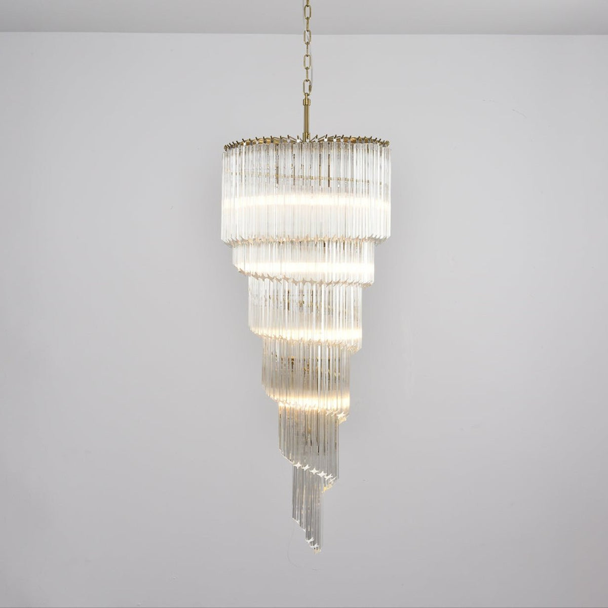 Cascada Spiral Clear Glass Chandelier for Staircases and Foyers