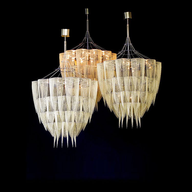 Cascade Aluminum Chain Chandelier – Modern Sculptural Pendant Light for Dining and Living Spaces