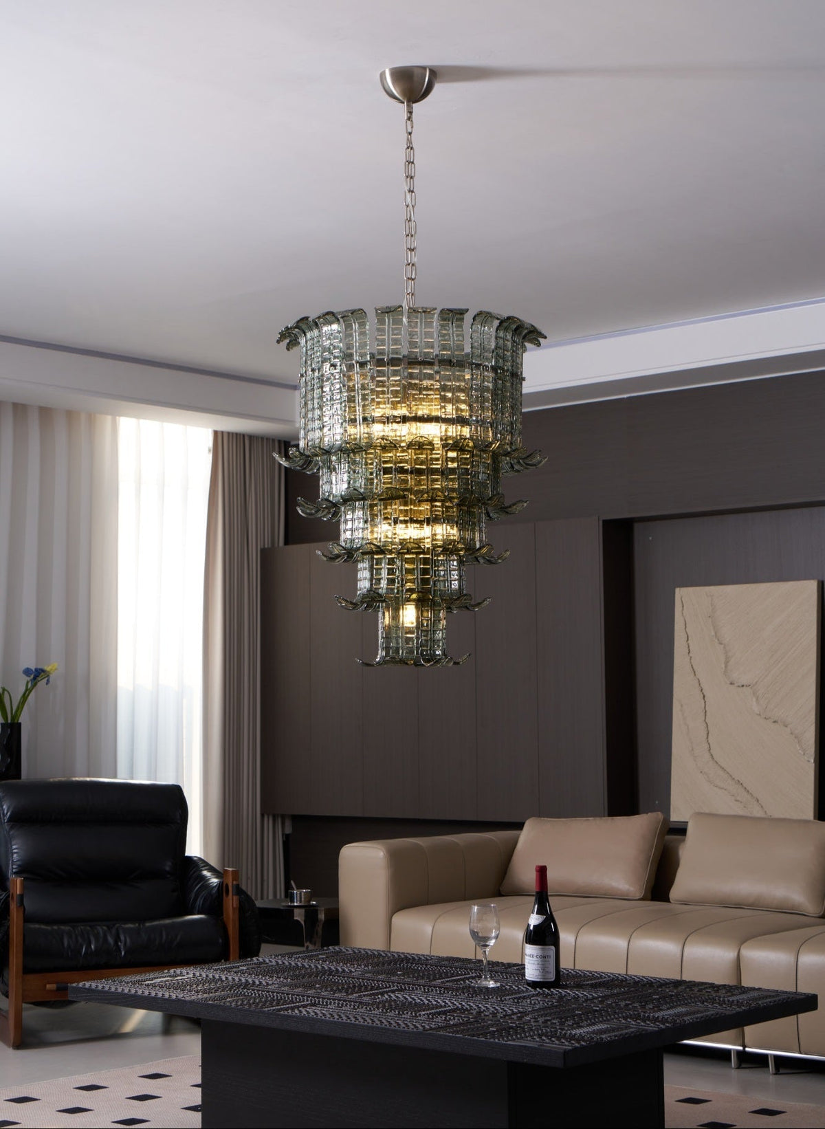 Cascade Glass Green Chandelier | Handcrafted Murano Glass Pendant for Dining & Living Rooms