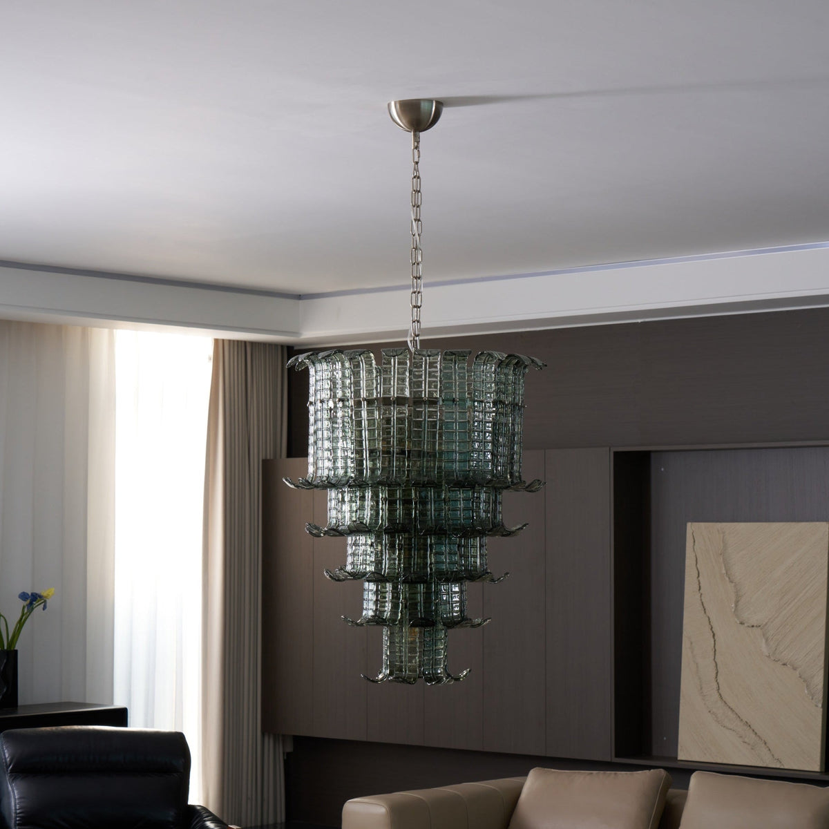 Cascade Glass Green Chandelier | Handcrafted Murano Glass Pendant for Dining & Living Rooms