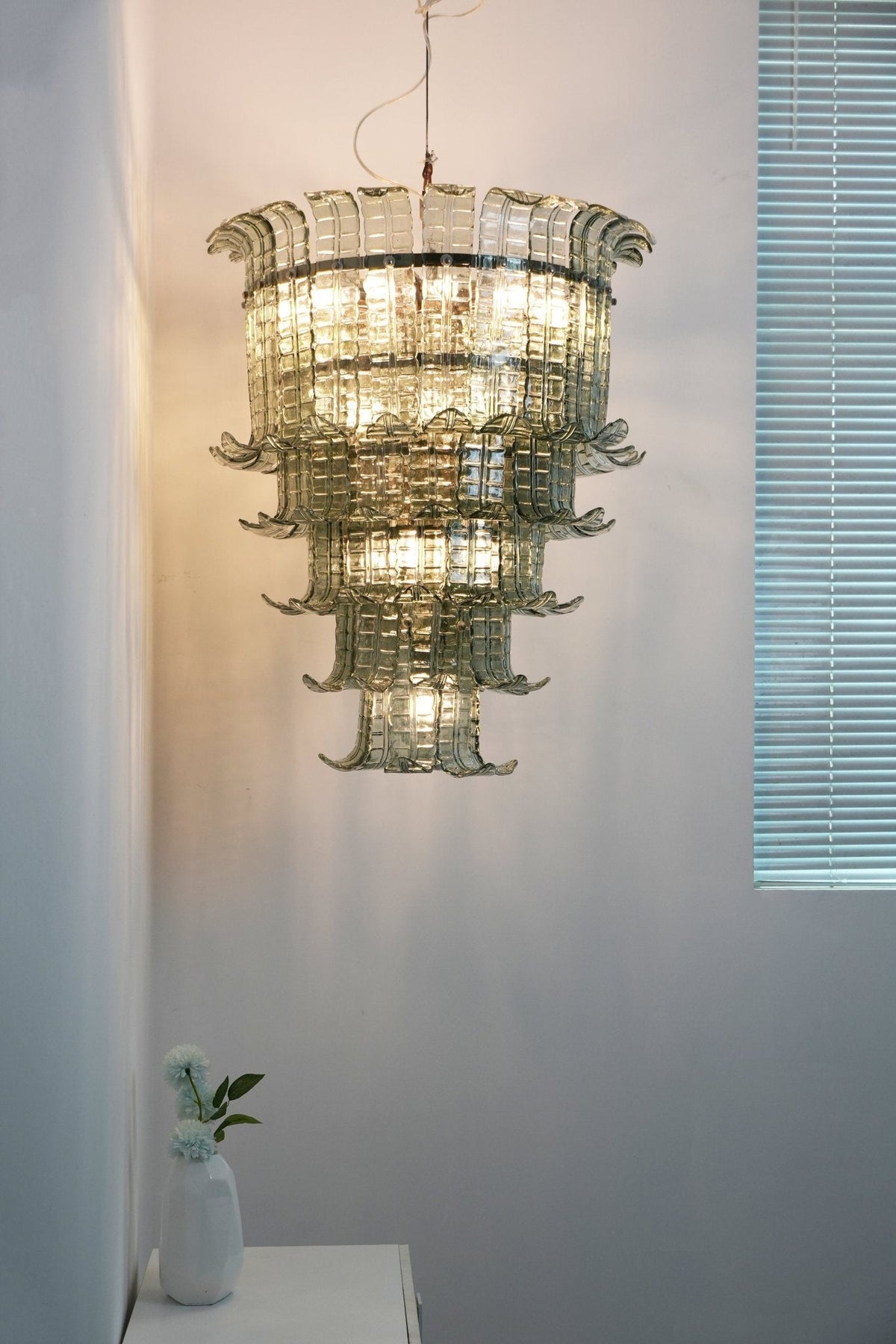 Cascade Glass Green Chandelier | Handcrafted Murano Glass Pendant for Dining & Living Rooms