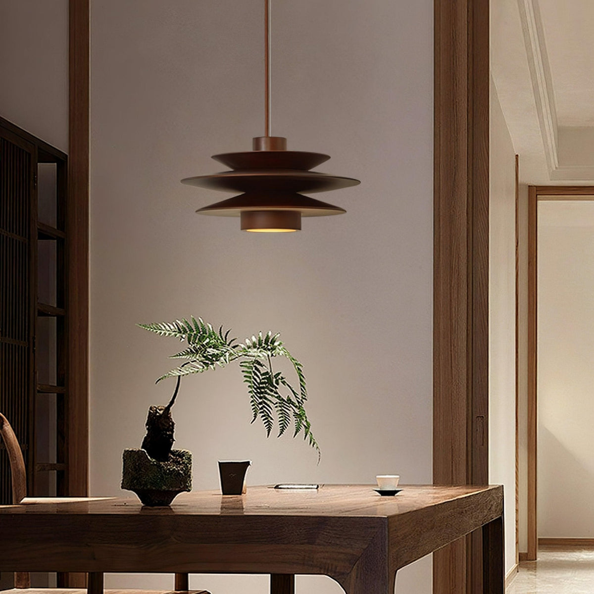 Cascade Wooden Disc Pendant Light – Modern Organic Chandelier for Dining & Living Spaces