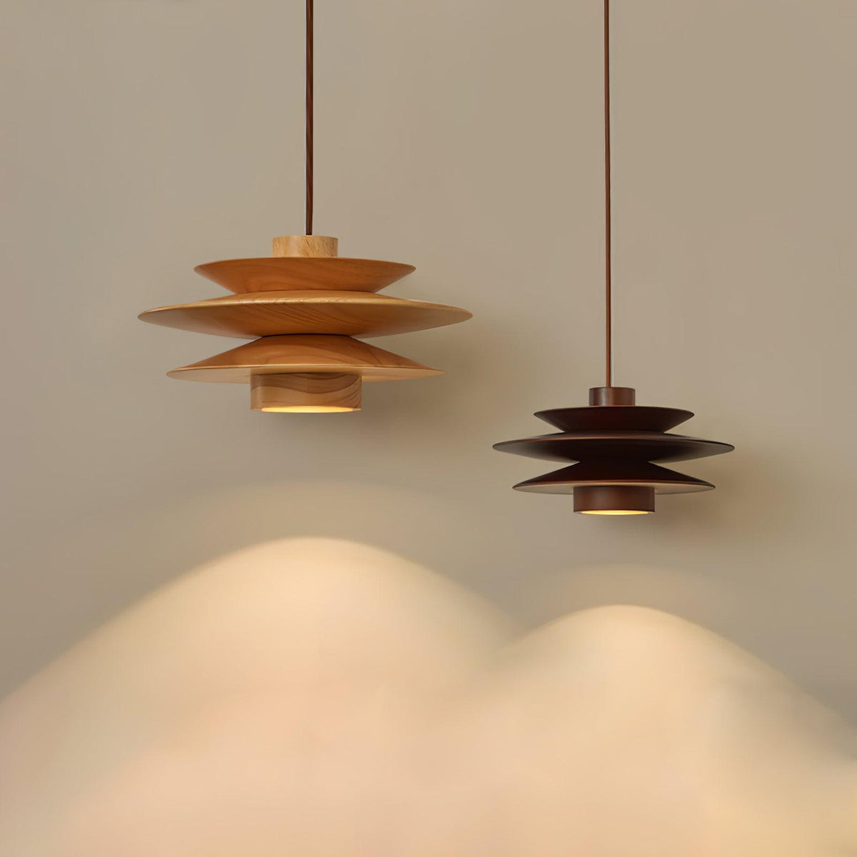 Cascade Wooden Disc Pendant Light – Modern Organic Chandelier for Dining & Living Spaces