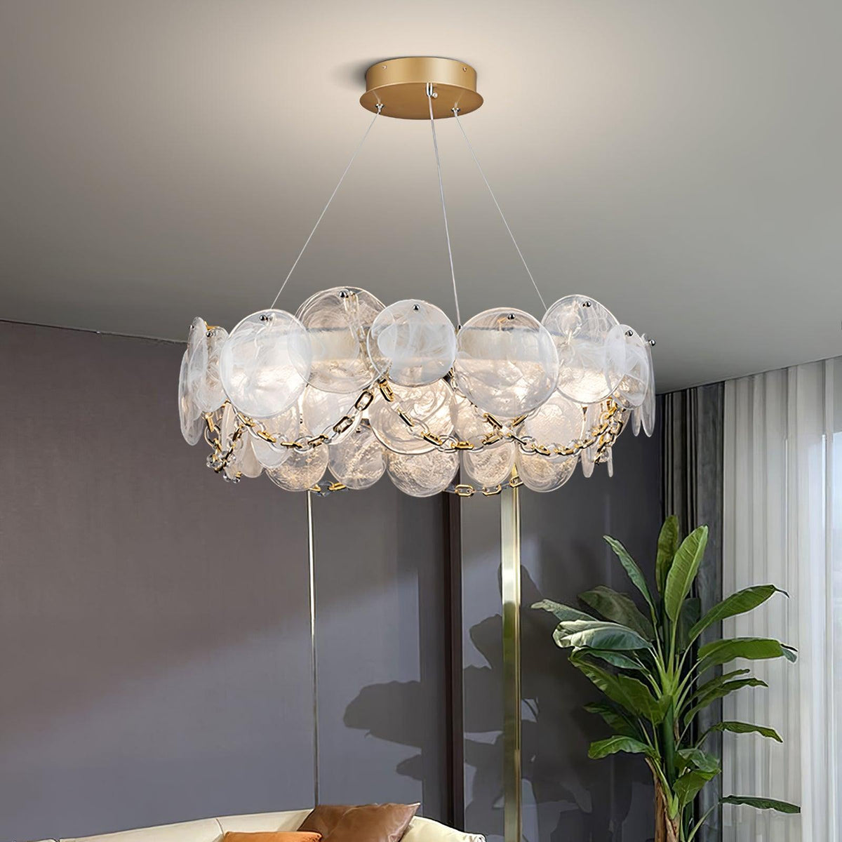 Cassia Modern LED Chandelier in Gold with Artisan Glass
