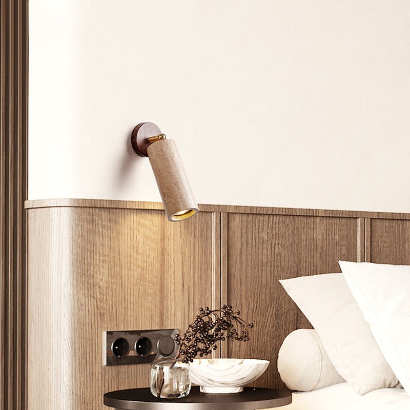 Cassius Adjustable Wall Sconce in Black Travertine and Walnut