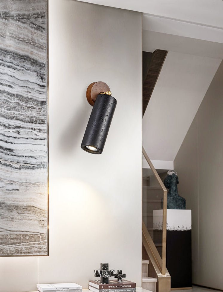 Cassius Adjustable Wall Sconce in Black Travertine and Walnut