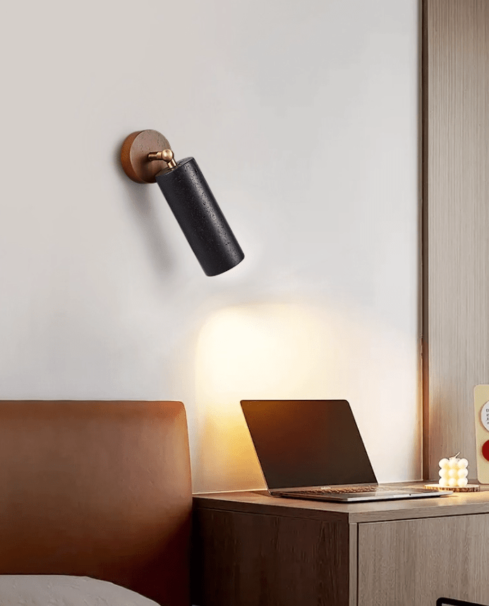 Cassius Adjustable Wall Sconce in Black Travertine and Walnut