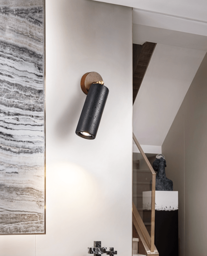 Cassius Adjustable Wall Sconce in Black Travertine and Walnut