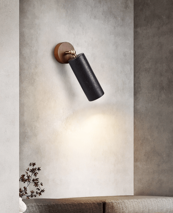 Cassius Adjustable Wall Sconce in Black Travertine and Walnut