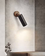 Cassius Adjustable Wall Sconce in Black Travertine and Walnut